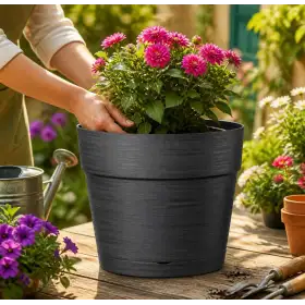 Ghiveci Save - ghiveci rotund antracit de 38 cm Deroma - 1