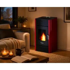 Leonora stufa a pellet 7 kW rossa - compatta e programmabile